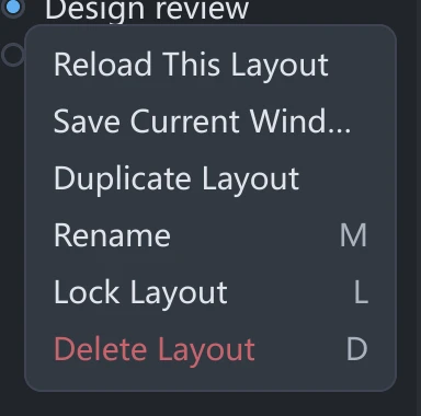 The row menu on a tessoa layout, with Reload This Layout at the top