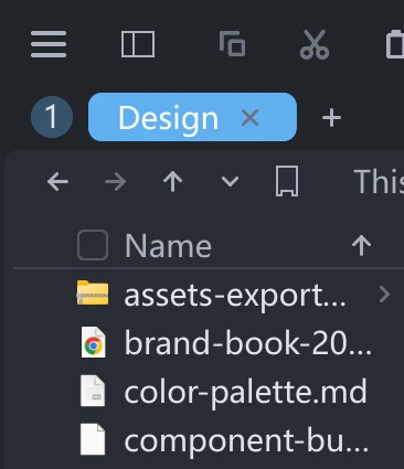 The group number badge at the left end of a tab bar: a circle holding the digit 1, with the Design tab next to it