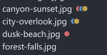 Colored tag dots at the end of list rows, at most three per row