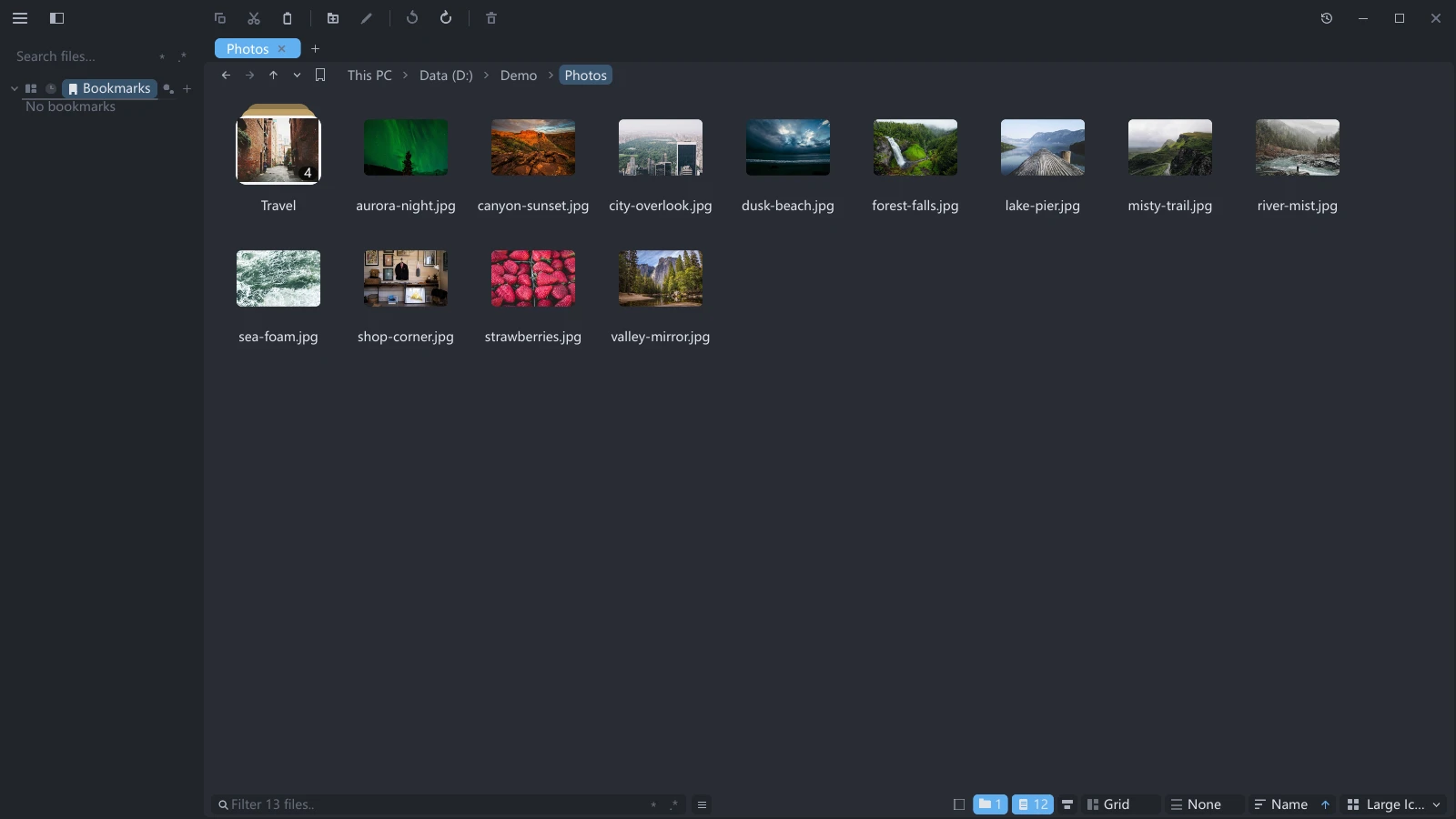 tessoa icons view showing photo thumbnails